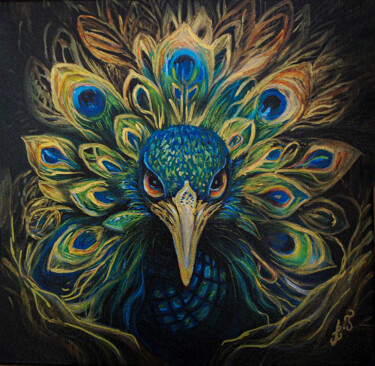 Картина под названием "Animal totem Paon" - Angelique Joao, Подлинное произведение искусства, Акрил