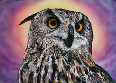 Painting titled "Hibou" by Angelique Joao, Original Artwork, Acrylic