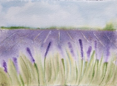 Schilderij getiteld "Valensole" door Angelique Ksiazek, Origineel Kunstwerk, Aquarel