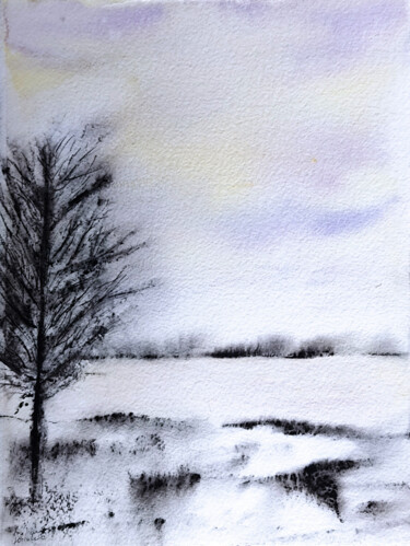 Painting titled "L'hiver" by Angelique Ksiazek, Original Artwork, Watercolor