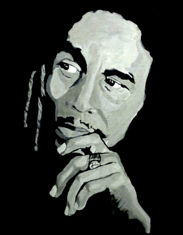 Painting titled "Bob Marley" by Angie., Original Artwork