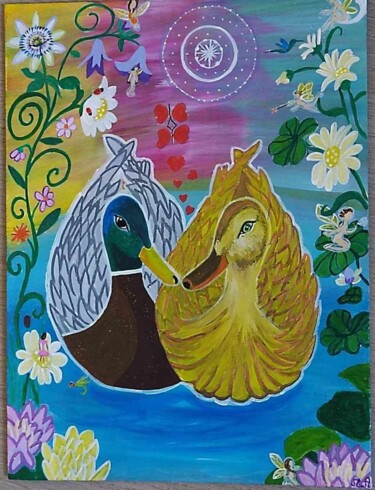 Peinture intitulée "Le lac enchanté" par Angélique Marchese, Œuvre d'art originale, Acrylique
