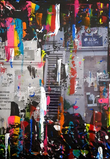 Malerei mit dem Titel "Rue Chappe, Paris 18" von Angelique Mouton, Original-Kunstwerk, Acryl