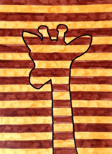 Tekening getiteld "Girafe" door Angelique Mouton, Origineel Kunstwerk, Marker