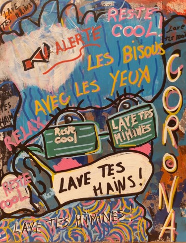 绘画 标题为“Covid, Lave tes mai…” 由Angélique Pécriaux, 原创艺术品, 丙烯