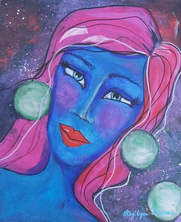 Painting titled "Cosmic Girl 3" by Angélique Pécriaux, Original Artwork, Acrylic