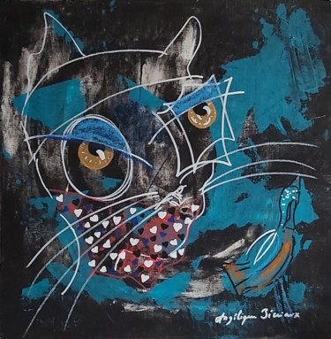 Malarstwo zatytułowany „Le chat et l'oiseau” autorstwa Angélique Pécriaux, Oryginalna praca, Akryl