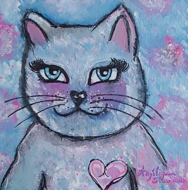 Painting titled "Cup of tea" by Angélique Pécriaux, Original Artwork, Acrylic Mounted on artwork_cat.