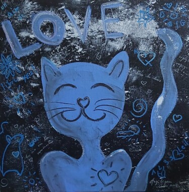 Peinture intitulée "Le chat et la petit…" par Angélique Pécriaux, Œuvre d'art originale, Acrylique Monté sur Autre panneau r…