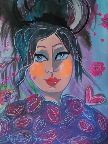 Malerei mit dem Titel "Lady Flowers" von Angélique Pécriaux, Original-Kunstwerk, Acryl
