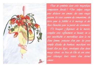 Pintura titulada "Le bouquet de mariée" por Véré Angélique, Obra de arte original, Acuarela
