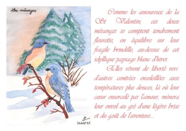 绘画 标题为“Les mésanges” 由Véré Angélique, 原创艺术品, 水彩