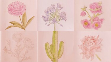 图画 标题为“Patchwork floral” 由Véré Angélique, 原创艺术品, 水彩