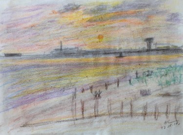 Drawing titled "Coucher de soleil d…" by Angélique Rouxel, Original Artwork