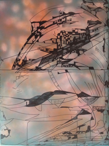 Drawing titled "Paysage" by Angélique Rouxel, Original Artwork