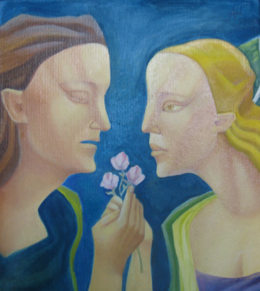 Painting titled "Romeo and Juliet" by Angella Shmidthen, Original Artwork, Oil Mounted on Other rigid panel