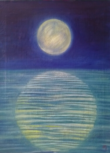 Painting titled "Lunar landscape" by Angella Shmidthen, Original Artwork, Oil Mounted on Wood Stretcher frame