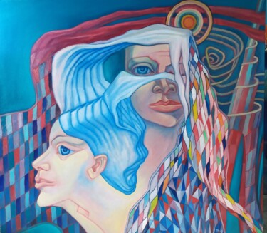 Картина под названием "Faces.Duality" - Angella Shmidthen, Подлинное произведение искусства, Масло Установлен на Деревянная…