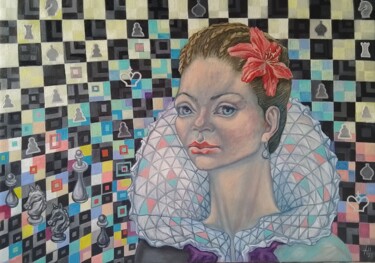 Painting titled "Chess   guenn" by Angella Shmidthen, Original Artwork, Oil Mounted on Wood Stretcher frame