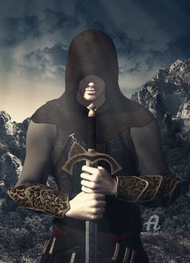 Arte digitale intitolato "Warrior with hood a…" da Angelo Arcamone, Opera d'arte originale, Fotomontaggio