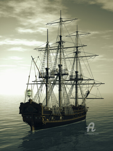 Digital Arts titled "Sailing ship in the…" by Angelo Arcamone, Original Artwork, 3D Modeling