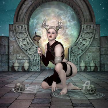 「Demon woman and mag…」というタイトルのデジタルアーツ Angelo Arcamoneによって, オリジナルのアートワーク, 3Dスカルプティング