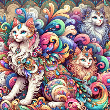 Arte digitale intitolato "Il gatto arcobaleno" da Angelo Arcamone, Opera d'arte originale, Immagine generata dall'IA