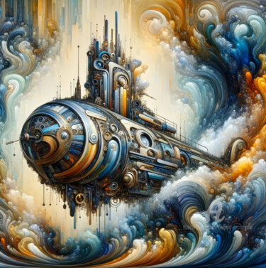 Digital Arts με τίτλο "Steampunk Spaceship…" από Angelo Arcamone, Αυθεντικά έργα τέχνης, Εικόνα που δημιουργήθηκε με AI