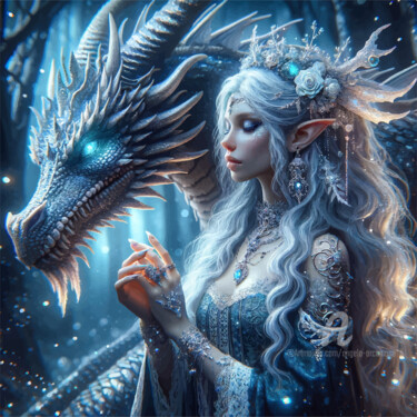 Arte digital titulada "queen and her dragon" por Angelo Arcamone, Obra de arte original, Imagen generada por IA