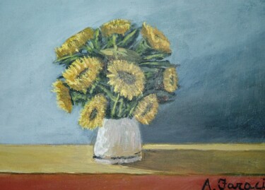 Pittura intitolato "Vaso di girasoli" da Angelo Faraci, Opera d'arte originale, Acrilico