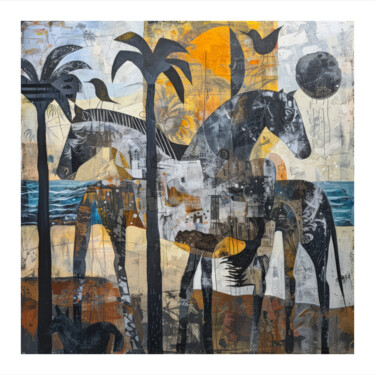 Картина под названием "Sunset Horses on th…" - Angelo Makula, Подлинное произведение искусства, Акрил