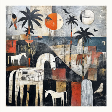 Pittura intitolato "Horses on the Beach" da Angelo Makula, Opera d'arte originale, Acrilico
