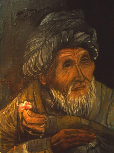 Painting titled "Old Afghan Man" by Angelo Marcelli, Original Artwork, Oil Mounted on Wood Stretcher frame