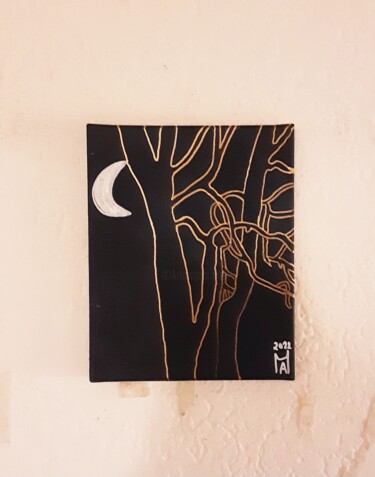 Painting titled "Luna La prima" by Angelo Marzullo, Original Artwork, Acrylic Mounted on Wood Panel