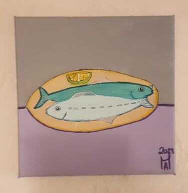 Painting titled "Pesce fresco." by Angelo Marzullo, Original Artwork, Acrylic Mounted on Wood Stretcher frame