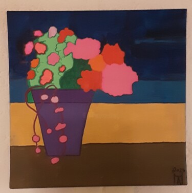 Painting titled "Geranei in fiore" by Angelo Marzullo, Original Artwork, Acrylic Mounted on Wood Stretcher frame