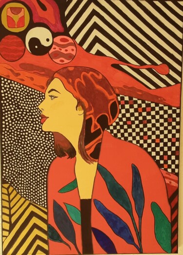 Peinture intitulée "Signorina in rosso." par Angelo Marzullo, Œuvre d'art originale, Acrylique Monté sur Châssis en bois