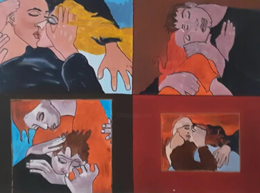 Malerei mit dem Titel "Umarmung, mit kuss." von Angelo Marzullo, Original-Kunstwerk, Acryl Auf Keilrahmen aus Holz montiert