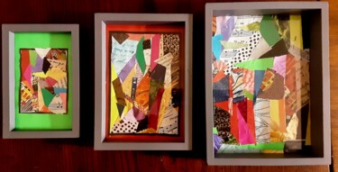 Collages getiteld "Korper,Geist,und Se…" door Angelo Marzullo, Origineel Kunstwerk, Collages Gemonteerd op Frame voor houten…