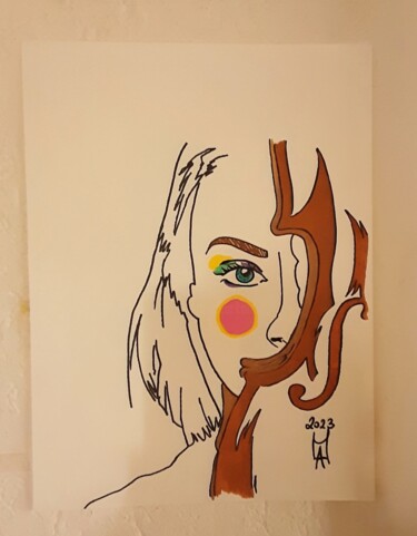 Painting titled "La violinista." by Angelo Marzullo, Original Artwork, Acrylic