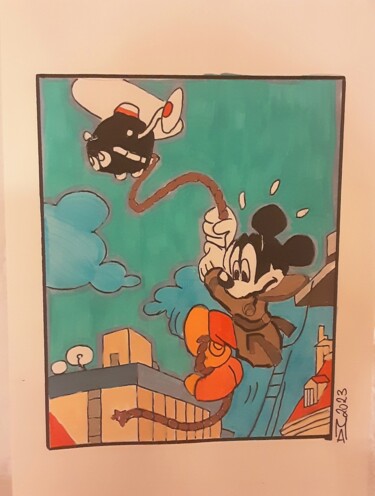 Painting titled "Topolino agente spi…" by Angelo Marzullo, Original Artwork, Acrylic