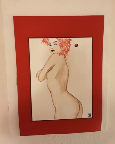 Schilderij getiteld "Die rote lola" door Angelo Marzullo, Origineel Kunstwerk, Aquarel