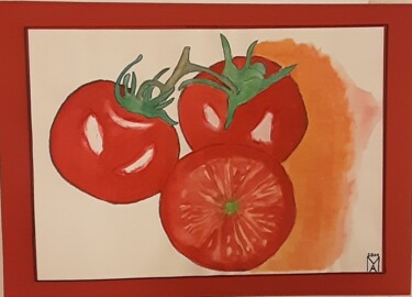 Pittura intitolato "Pomodori." da Angelo Marzullo, Opera d'arte originale, Acquarello