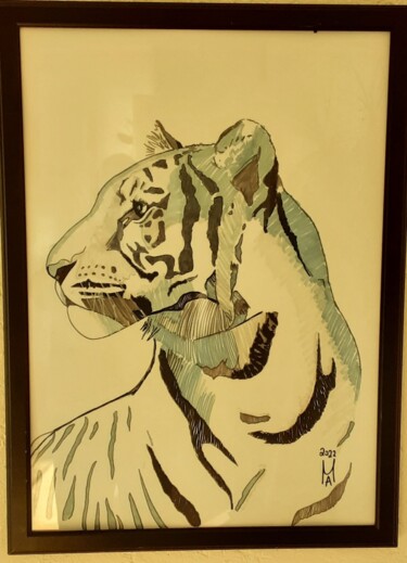 Schilderij getiteld "Tigre  siberiana." door Angelo Marzullo, Origineel Kunstwerk, Grafiet