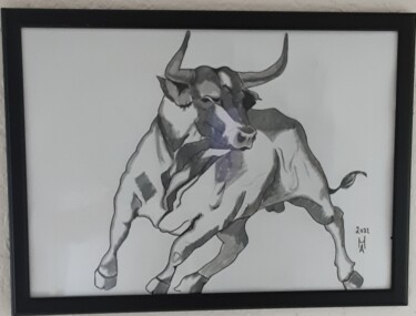 Painting titled "Toro" by Angelo Marzullo, Original Artwork, Graphite
