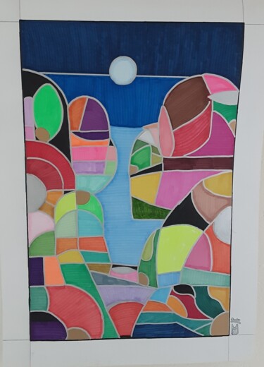 Painting titled "E La Luna spende." by Angelo Marzullo, Original Artwork, Acrylic