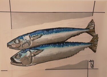Malerei mit dem Titel "Die Makrelen." von Angelo Marzullo, Original-Kunstwerk, Acryl