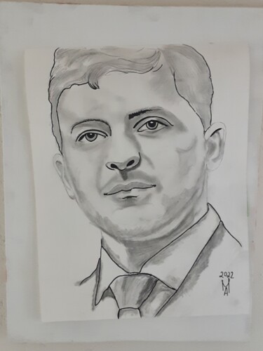 Painting titled "Selenskyj." by Angelo Marzullo, Original Artwork, Graphite