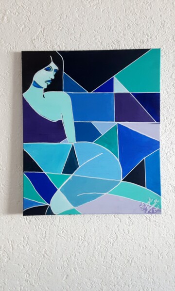 Painting titled "Die blaue  muse." by Angelo Marzullo, Original Artwork, Acrylic