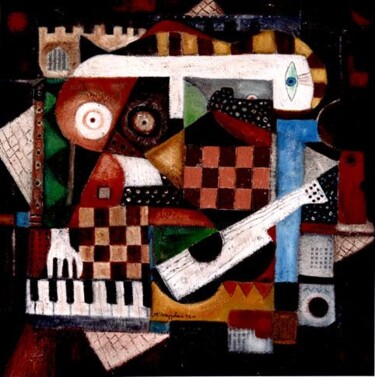 Peinture intitulée "musicista" par Angelo Mazzoleni, Œuvre d'art originale